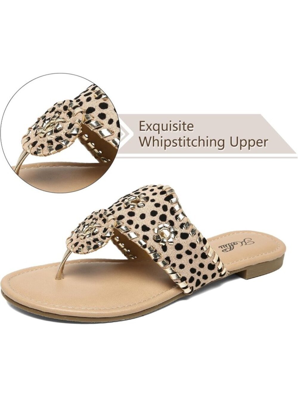 Women's Flat Sandals Flip Flop Leopard Sandals Dressy Thong Sandals Slip On - Picture 4 of 5